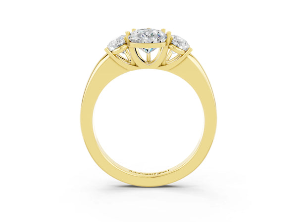 Yellow gold Pear Cut Moissanite Three-Stone Ring with Four-Prong Setting and Classic Band