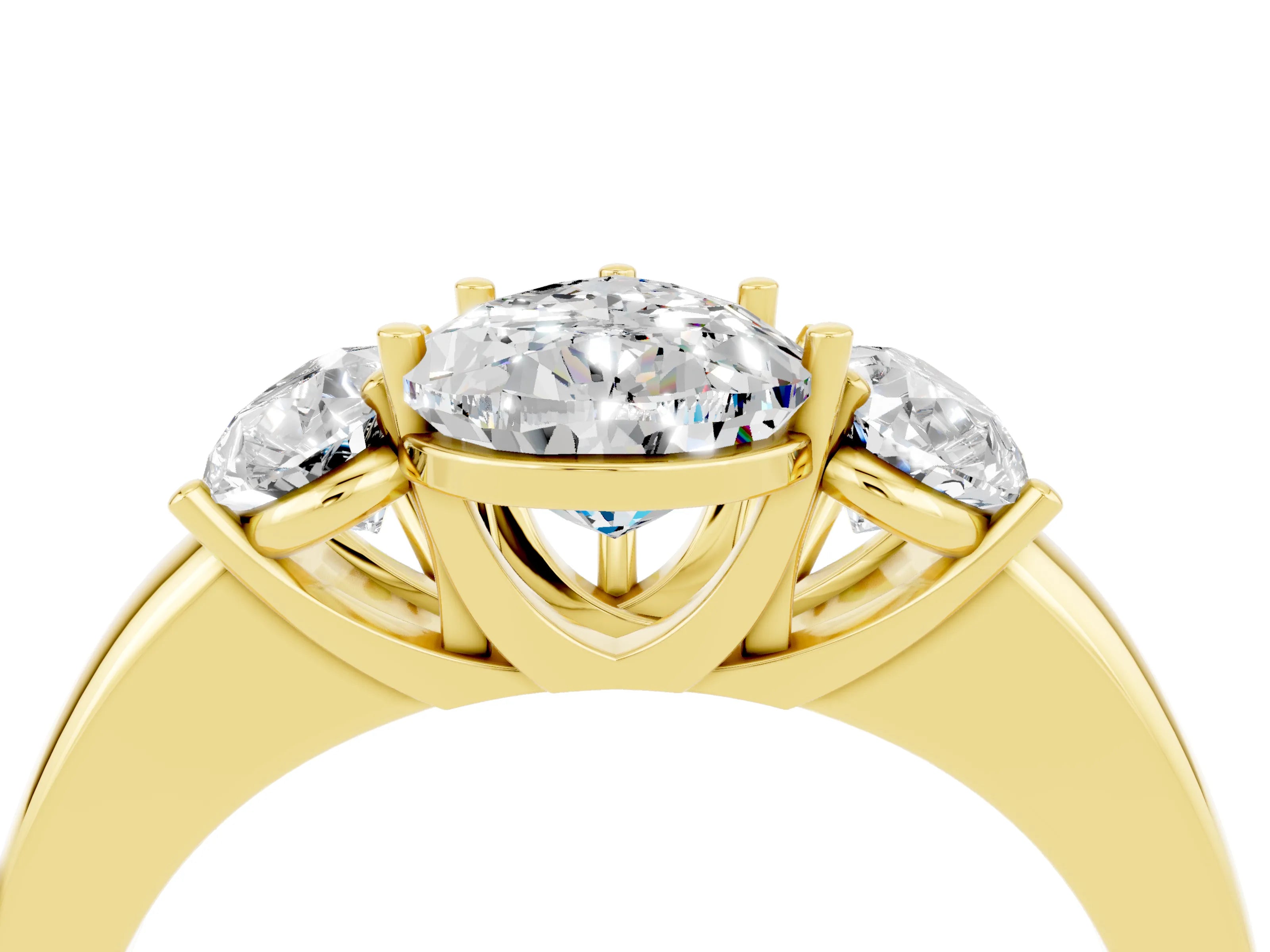 Yellow gold Pear Cut Moissanite Three-Stone Ring with Four-Prong Setting and Classic Band_4