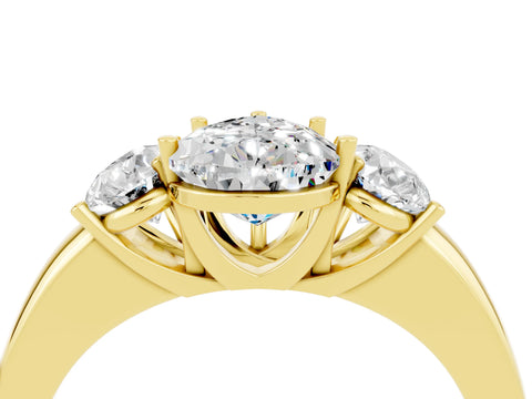 Yellow gold Pear Cut Moissanite Three-Stone Ring with Four-Prong Setting and Classic Band_4