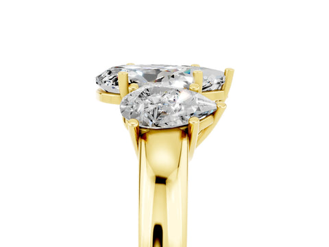 Yellow gold Pear Cut Moissanite Three-Stone Ring with Four-Prong Setting and Classic Band_5