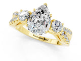 Yellow gold Pear Cut Moissanite Three-Stone Ring with Pavé Split Shank and Four-Prong Setting_13