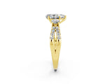 Yellow gold Pear Cut Moissanite Three-Stone Ring with Pavé Split Shank and Four-Prong Setting_14