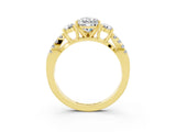 Yellow gold Pear Cut Moissanite Three-Stone Ring with Pavé Split Shank and Four-Prong Setting_15