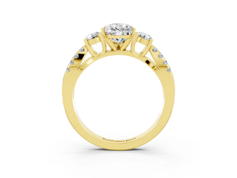 Yellow gold Pear Cut Moissanite Three-Stone Ring with Pavé Split Shank and Four-Prong Setting_15