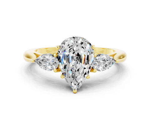Yellow gold Pear Cut Moissanite Three-Stone Ring with Pear Side Stones and Four-Prong Setting_12