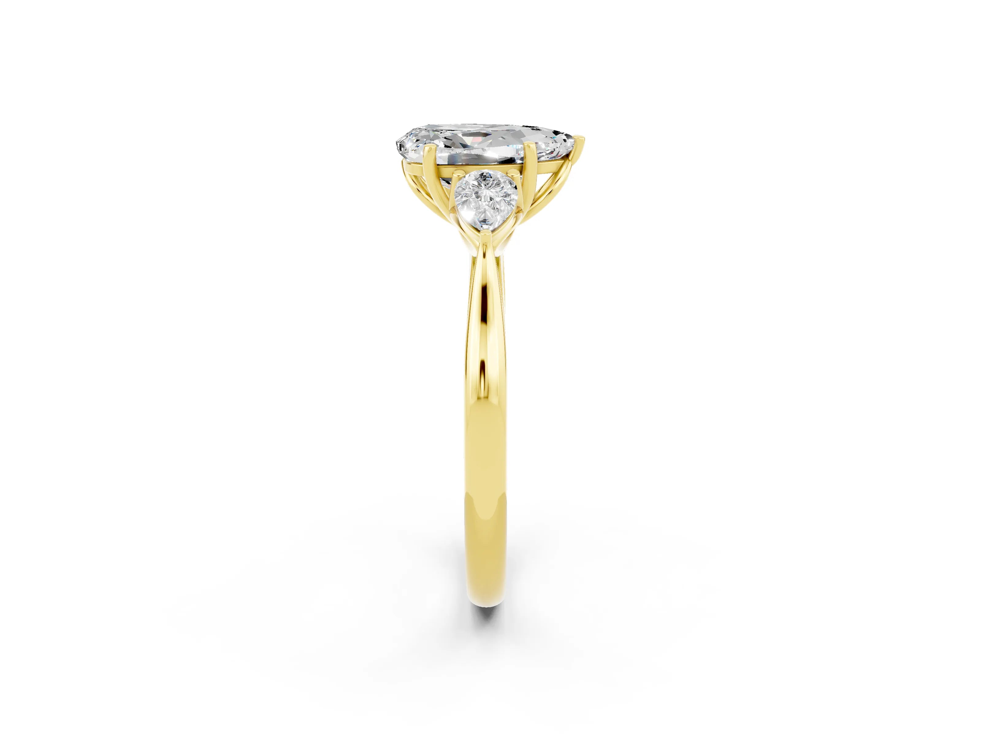 Yellow gold Pear Cut Moissanite Three-Stone Ring with Pear Side Stones and Four-Prong Setting_14