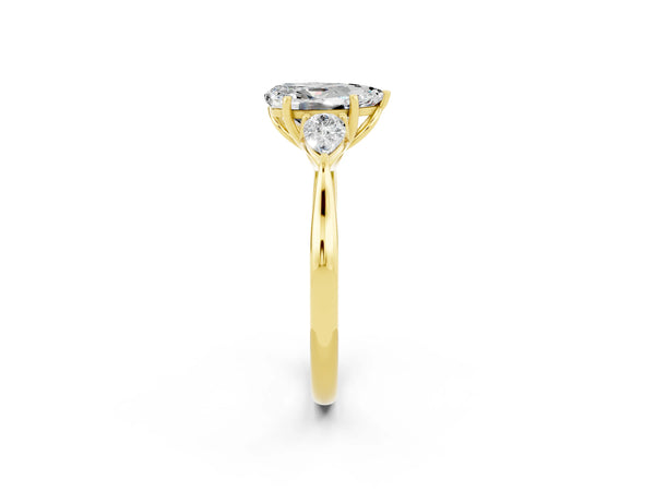 Yellow gold Pear Cut Moissanite Three-Stone Ring with Pear  Side Stones and Prong Setting