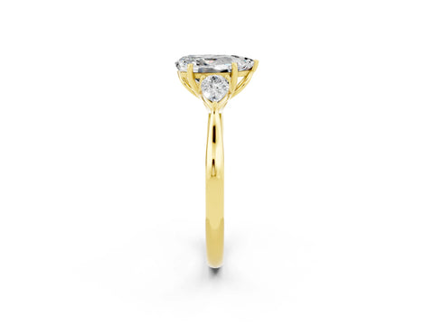 Yellow gold Pear Cut Moissanite Three-Stone Ring with Pear Side Stones and Four-Prong Setting_14