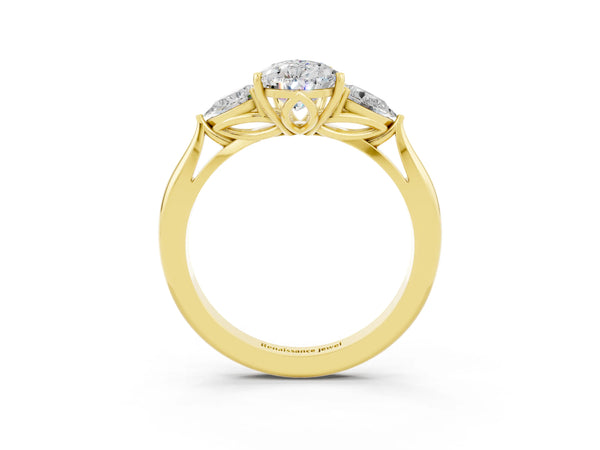 Yellow gold Pear Cut Moissanite Three-Stone Ring with Pear  Side Stones and Prong Setting