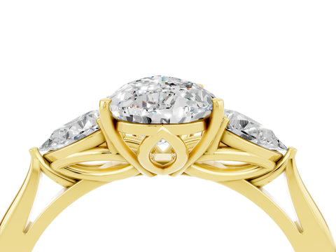 Yellow gold Pear Cut Moissanite Three-Stone Ring with Pear Side Stones and Four-Prong Setting_16