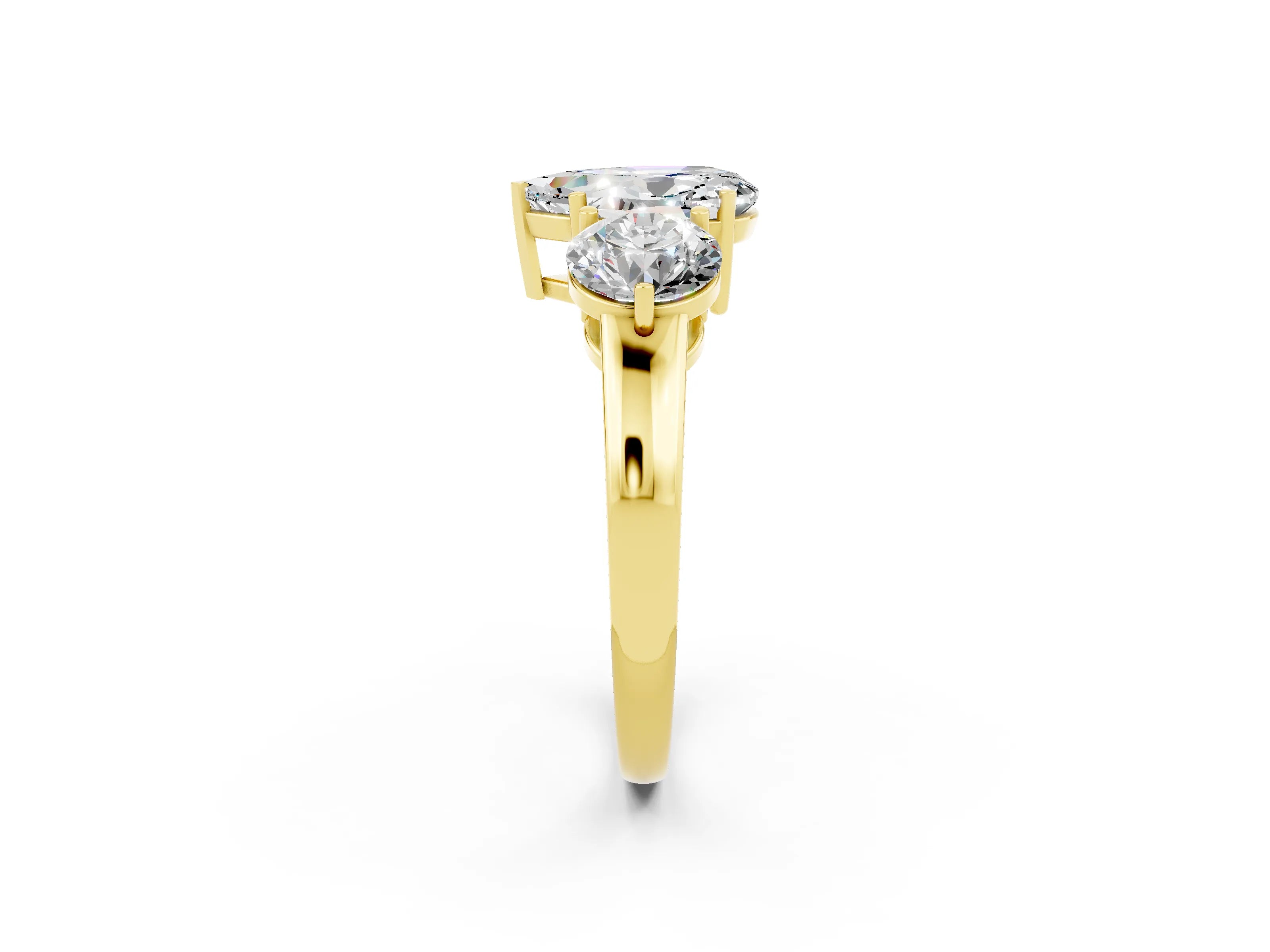 Yellow gold Pear Cut Moissanite Three-Stone Ring with Prong Setting and Classic Band_2