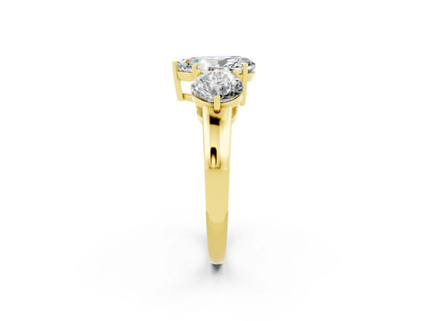 Yellow gold Pear Cut Moissanite Three-Stone Ring with Prong Setting and Classic Band_2