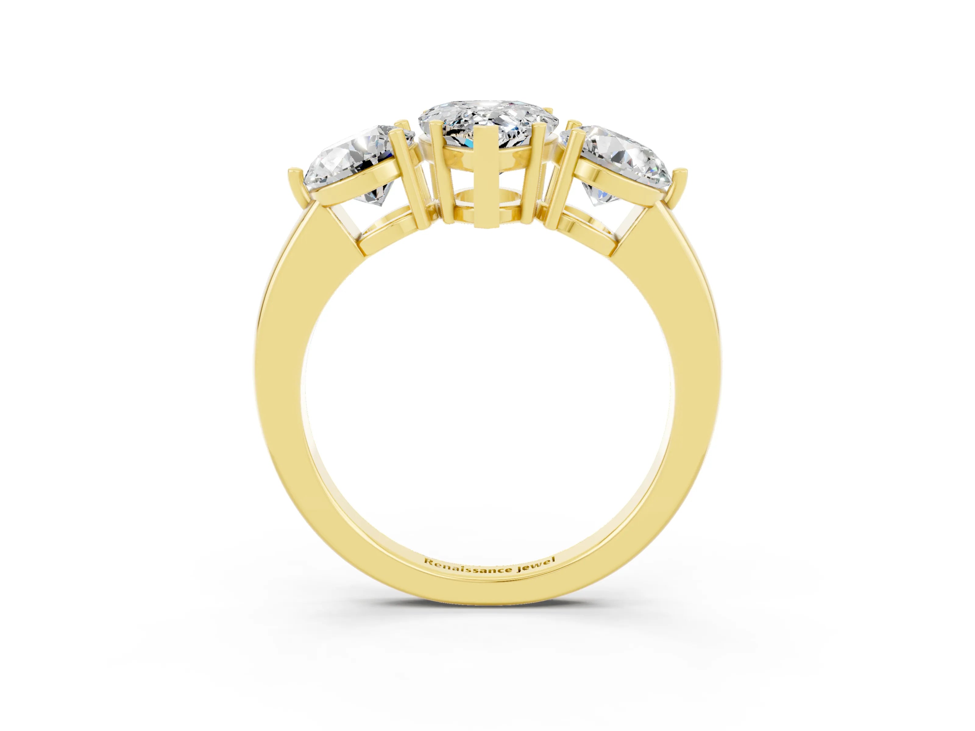 Yellow gold Pear Cut Moissanite Three-Stone Ring with Prong Setting and Classic Band_3