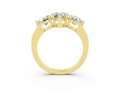 Yellow gold Pear Cut Moissanite Three-Stone Ring with Prong Setting and Classic Band_3