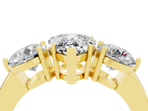 Yellow gold Pear Cut Moissanite Three-Stone Ring with Prong Setting and Classic Band_4