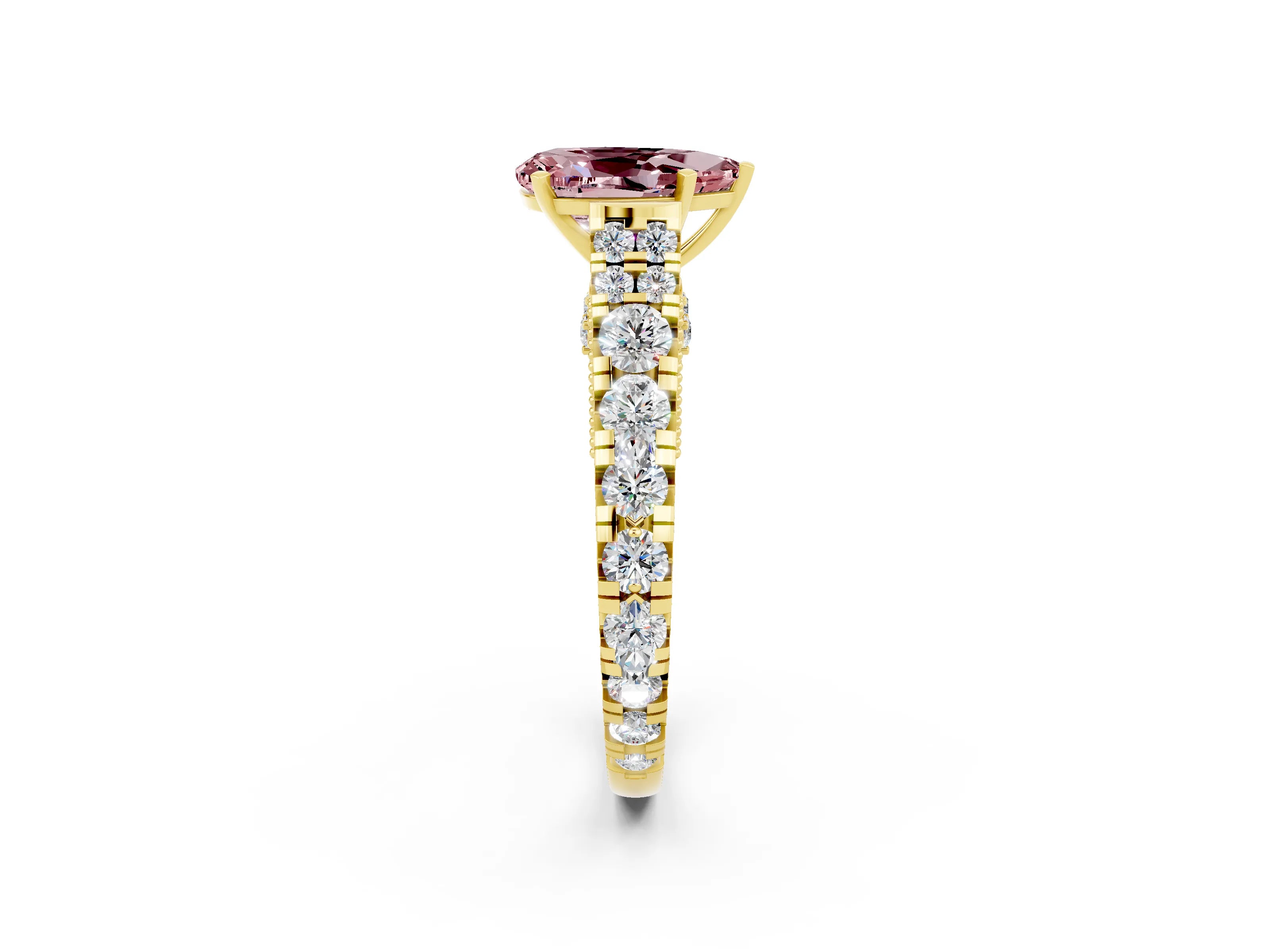 Yellow gold Pear Cut Morganite Classic Solitaire Ring with Pavé Band and Four-Prong Setting_2