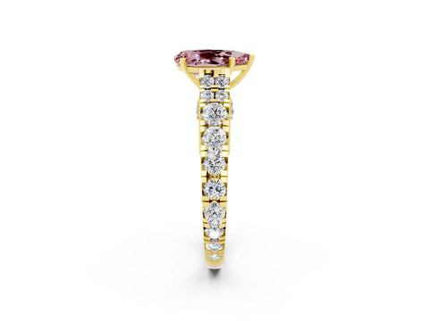 Yellow gold Pear Cut Morganite Classic Solitaire Ring with Pavé Band and Four-Prong Setting_2