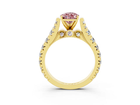 Yellow gold Pear Cut Morganite Classic Solitaire Ring with Pavé Band and Four-Prong Setting_3