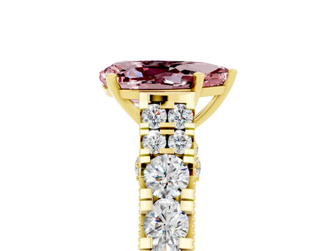 Yellow gold Pear Cut Morganite Classic Solitaire Ring with Pavé Band and Four-Prong Setting_5