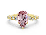 Yellow gold Pear Cut Morganite Cluster Side Stone Solitaire Ring with Prong Setting_24