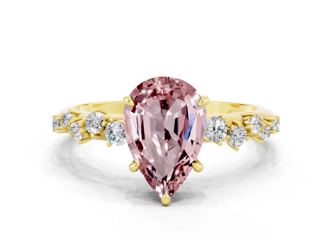 Yellow gold Pear Cut Morganite Cluster Side Stone Solitaire Ring with Prong Setting_24