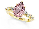 Yellow gold Pear Cut Morganite Cluster Side Stone Solitaire Ring with Prong Setting_25