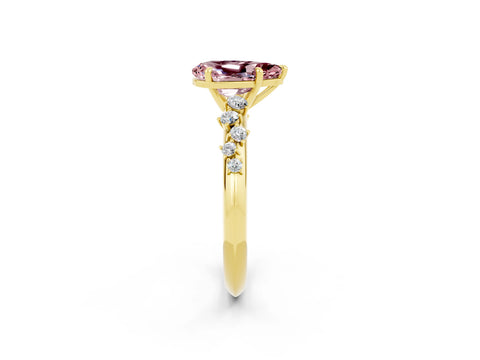 Yellow gold Pear Cut Morganite Cluster Side Stone Solitaire Ring with Prong Setting_26