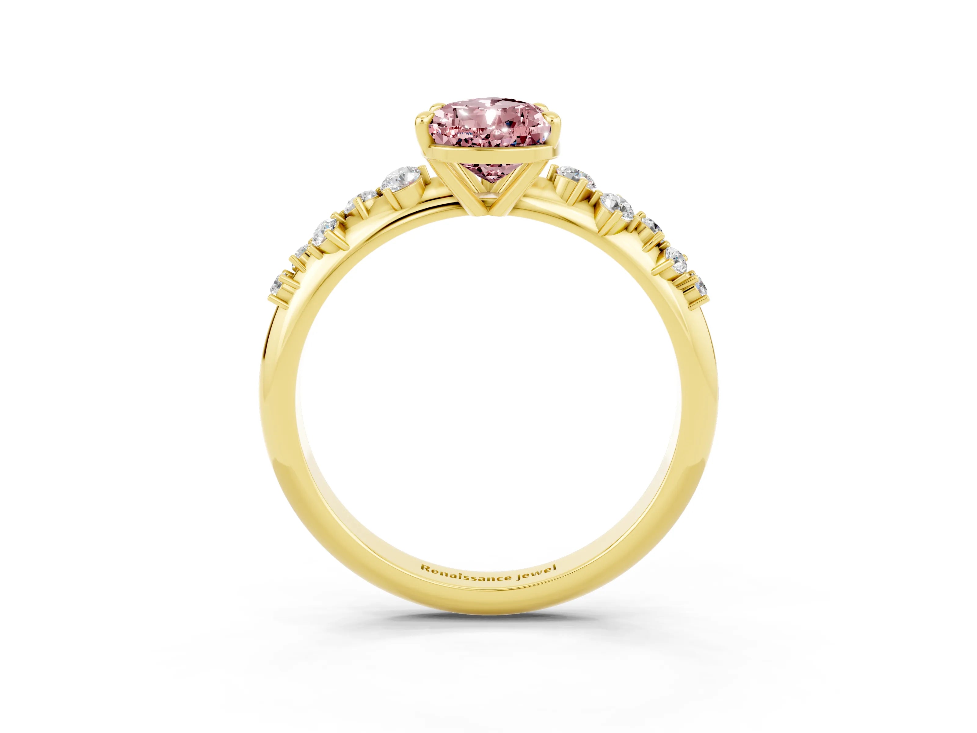 Yellow gold Pear Cut Morganite Cluster Side Stone Solitaire Ring with Prong Setting_27