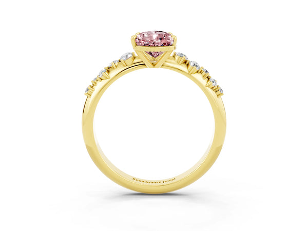 Yellow gold Pear Cut Morganite Cluster Side Stone Solitaire Ring with Prong Setting