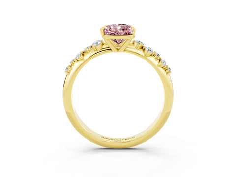 Yellow gold Pear Cut Morganite Cluster Side Stone Solitaire Ring with Prong Setting_27