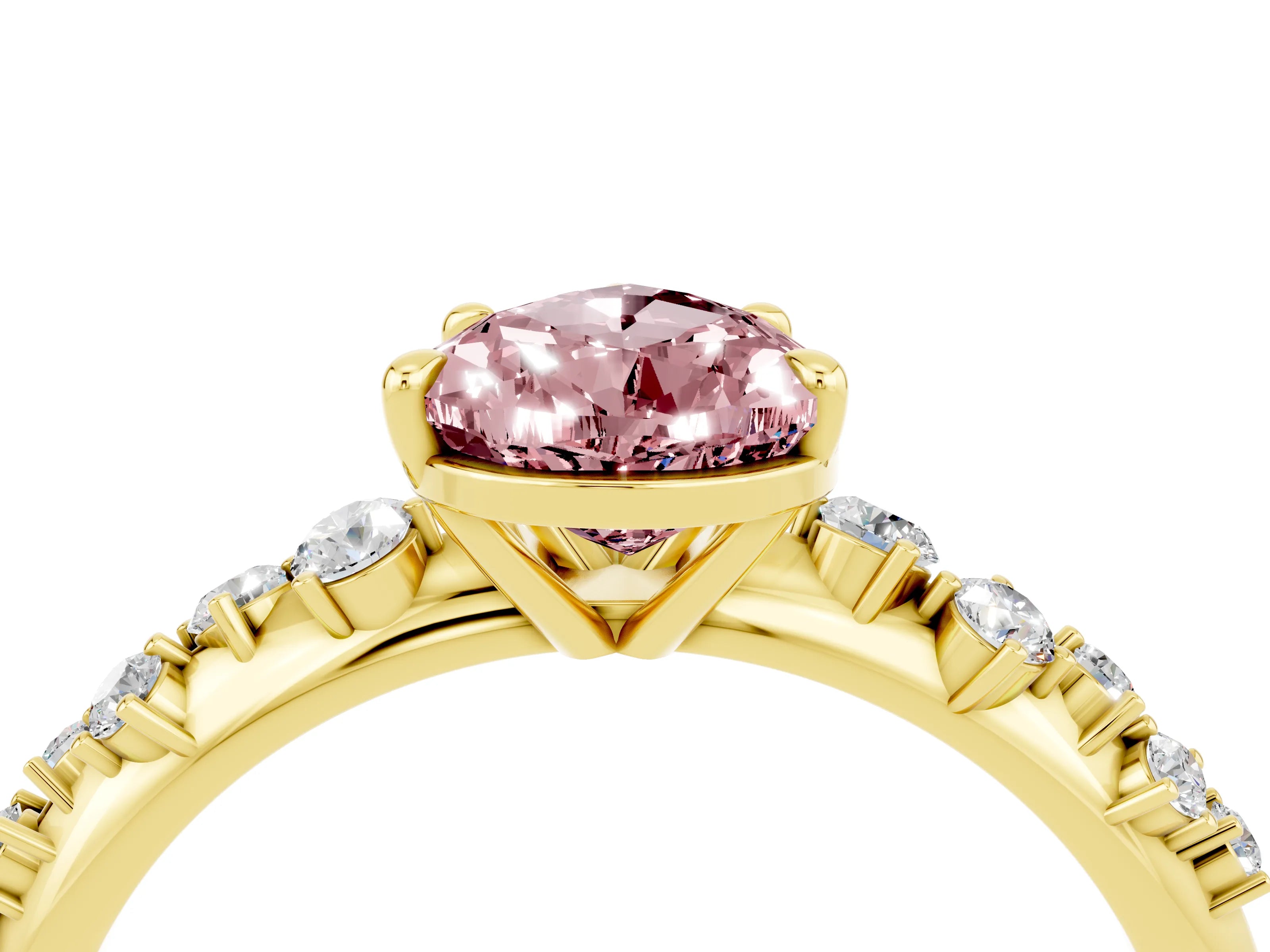 Yellow gold Pear Cut Morganite Cluster Side Stone Solitaire Ring with Prong Setting_28