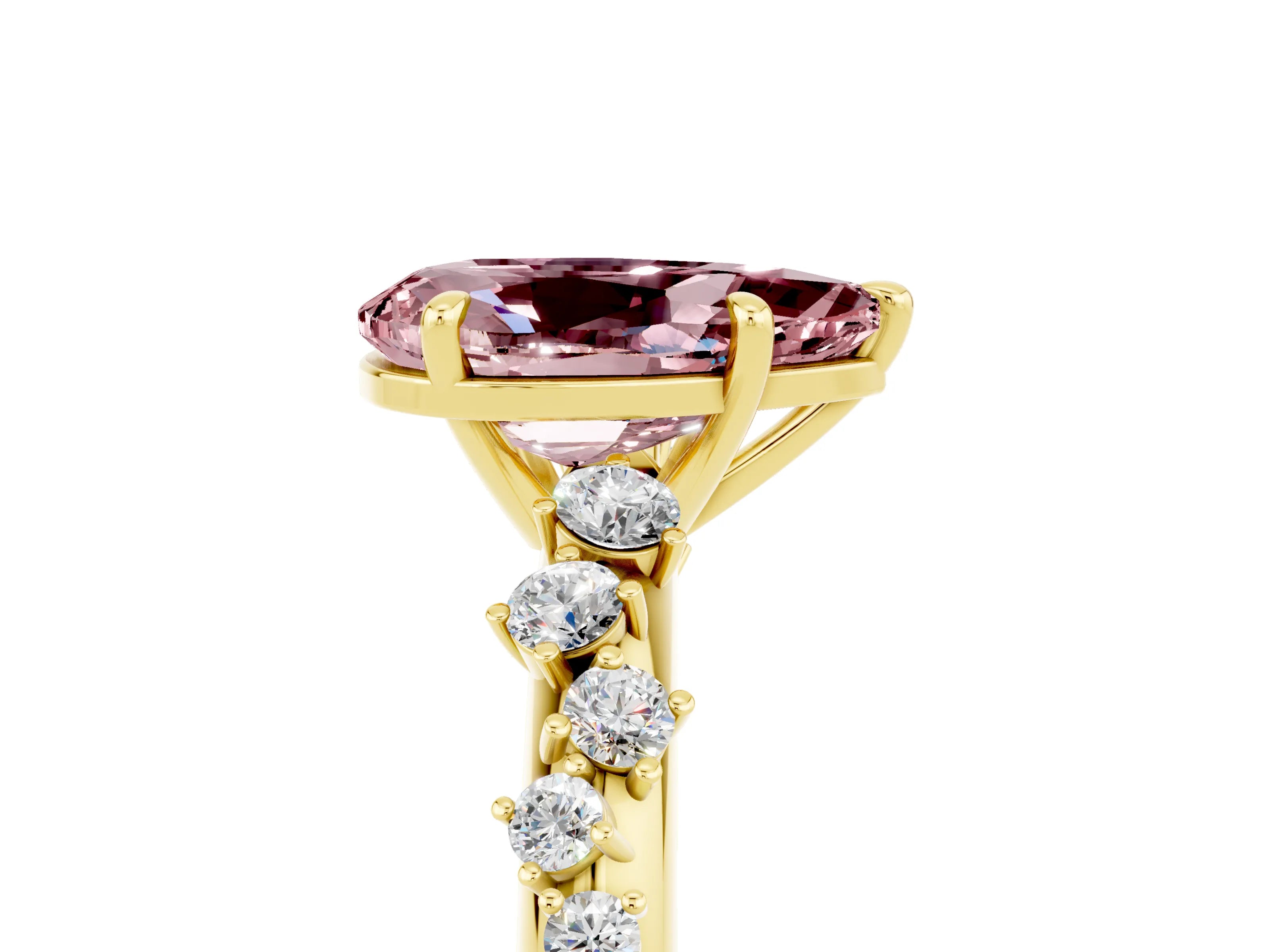 Yellow gold Pear Cut Morganite Cluster Side Stone Solitaire Ring with Prong Setting_29