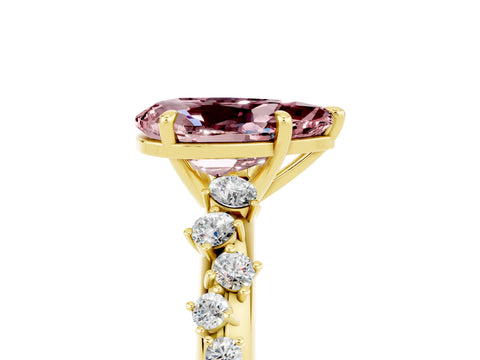 Yellow gold Pear Cut Morganite Cluster Side Stone Solitaire Ring with Prong Setting_29