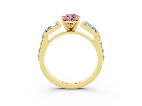 Yellow gold Pear Cut Morganite Engagement Ring with Baguette Side Stones and Channel Set Band_3