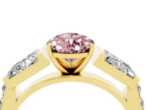 Yellow gold Pear Cut Morganite Engagement Ring with Baguette Side Stones and Channel Set Band_4