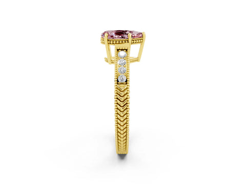 Yellow gold Pear Cut Morganite Engagement Ring with Milgrain Channel Set Band and Prong Setting_2