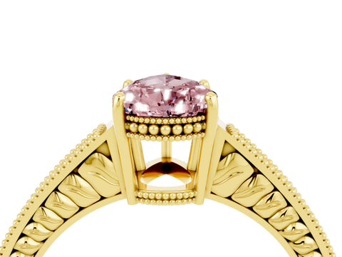 Yellow gold Pear Cut Morganite Engagement Ring with Milgrain Channel Set Band and Prong Setting_4