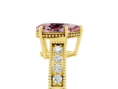 Yellow gold Pear Cut Morganite Engagement Ring with Milgrain Channel Set Band and Prong Setting_5