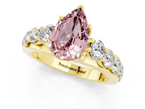 Yellow gold Pear Cut Morganite Engagement Ring with Pavé Band and Four-Prong Setting_1