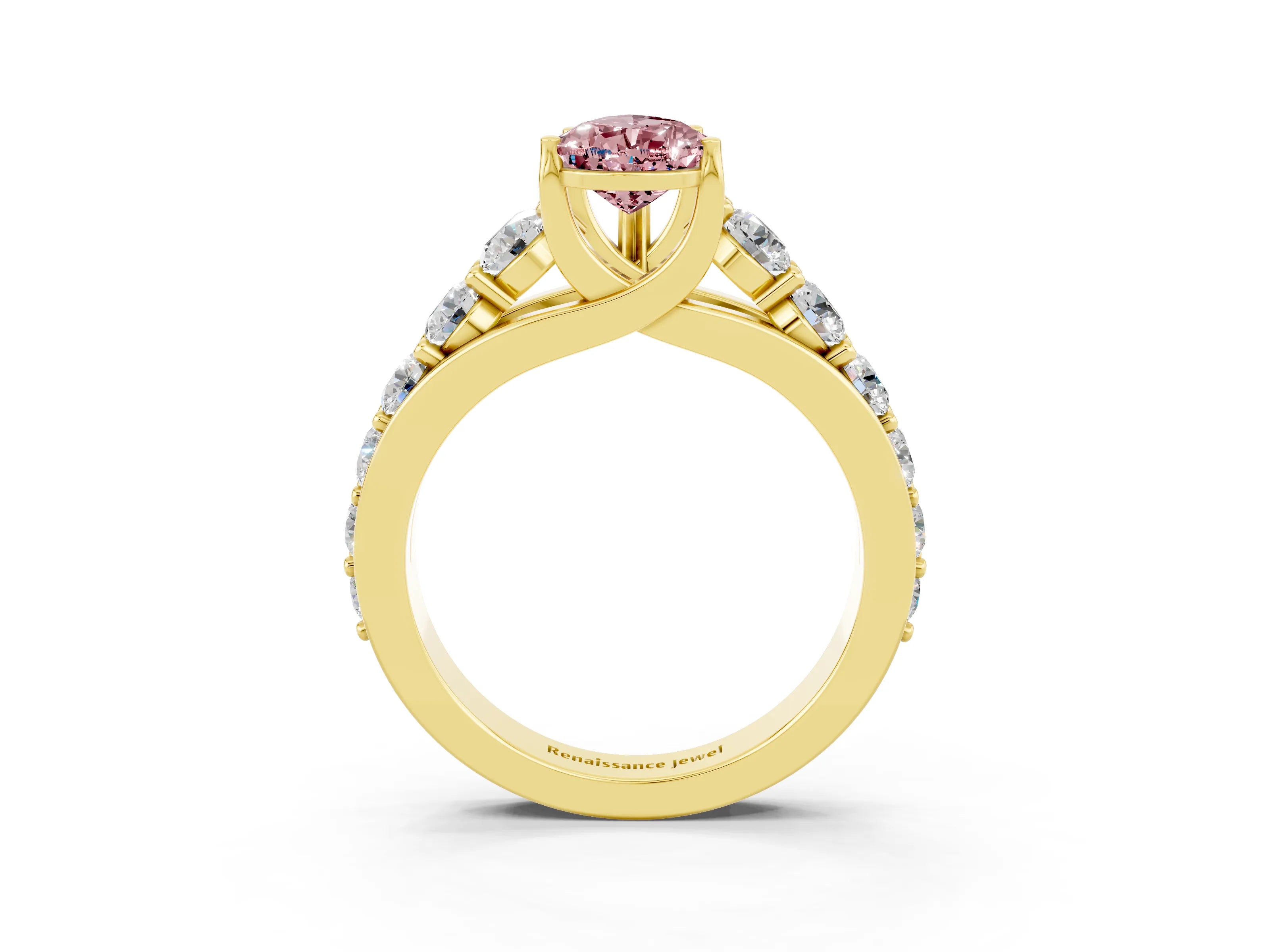 Yellow gold Pear Cut Morganite Engagement Ring with Pavé Band and Four-Prong Setting_3