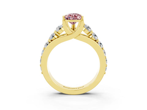 Yellow gold Pear Cut Morganite Engagement Ring with Pavé Band and Four-Prong Setting_3