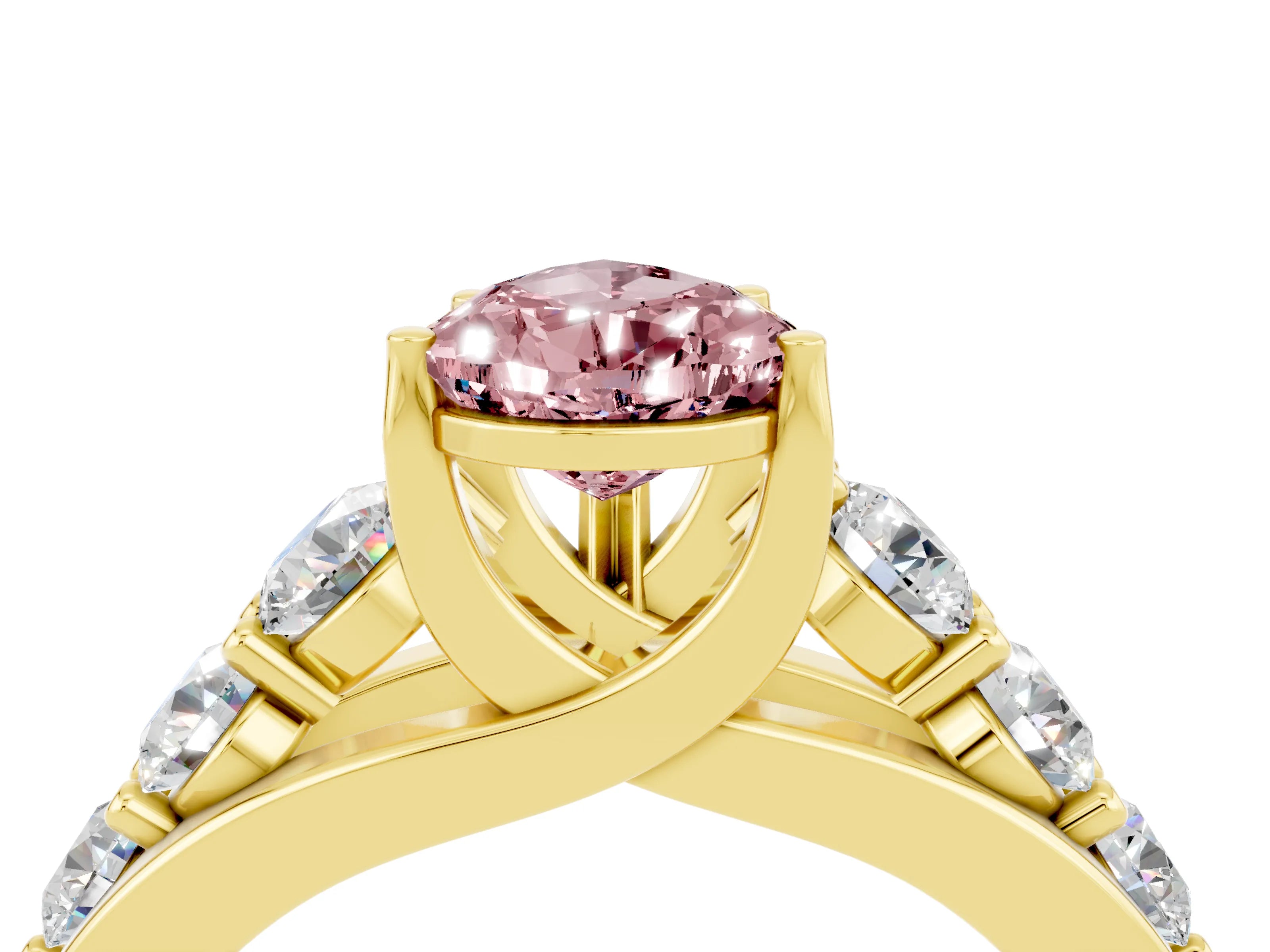 Yellow gold Pear Cut Morganite Engagement Ring with Pavé Band and Four-Prong Setting_4