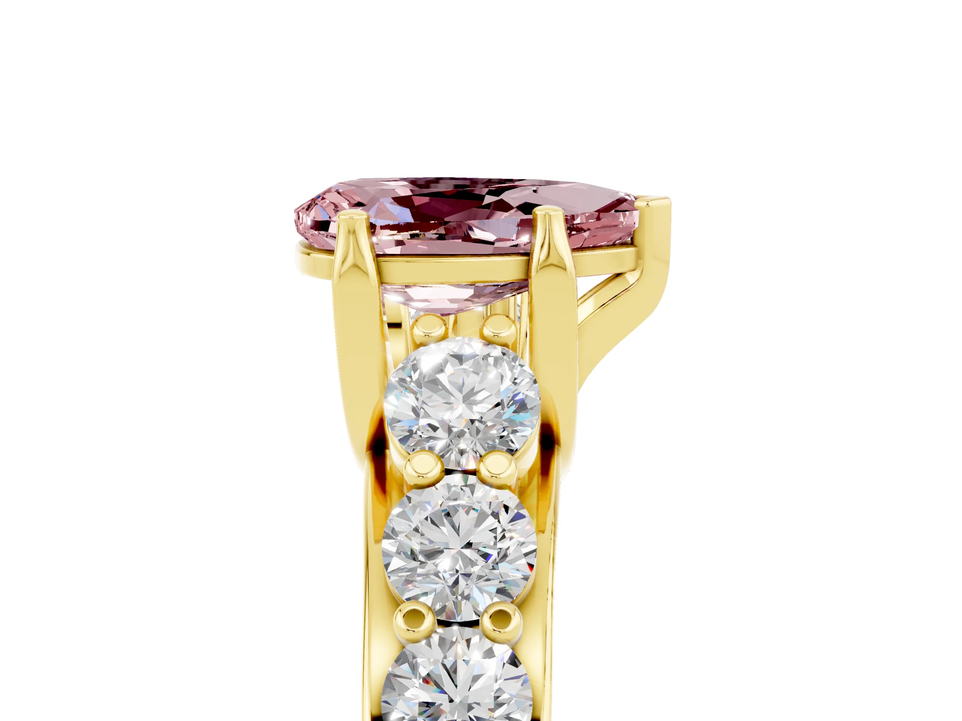 Yellow gold Pear Cut Morganite Engagement Ring with Pavé Band and Four-Prong Setting_5