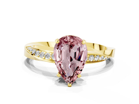 Yellow gold Pear Cut Morganite Engagement Ring with Side Stone Accents and Four-Prong Setting_27
