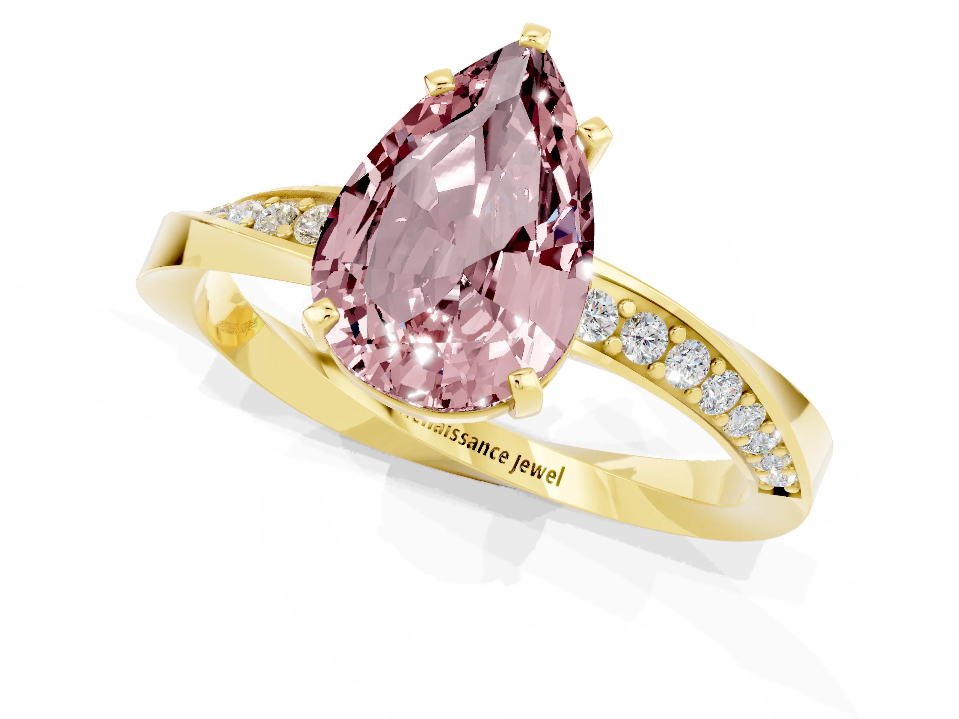 Yellow gold Pear Cut Morganite Engagement Ring with Side Stone Accents and Four-Prong Setting_28
