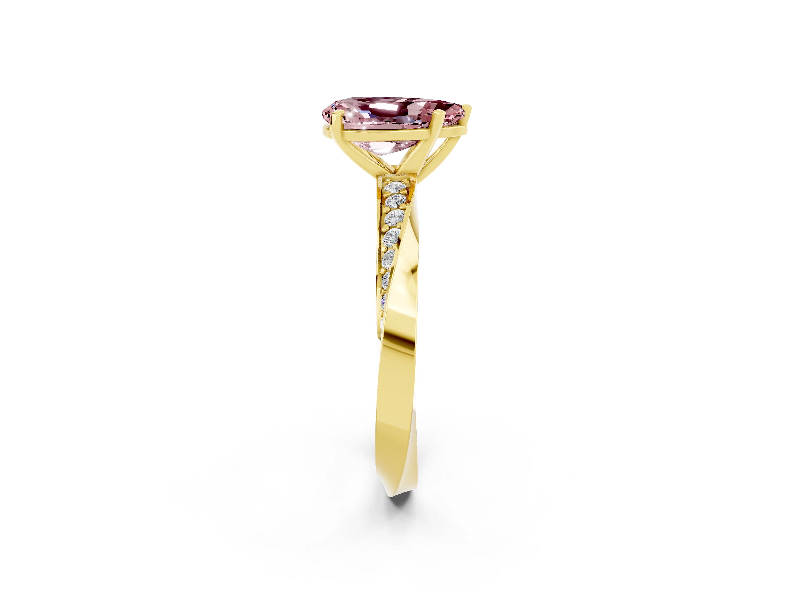 Yellow gold Pear Cut Morganite Engagement Ring with Side Stone Accents and Four-Prong Setting_29