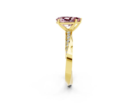 Yellow gold Pear Cut Morganite Engagement Ring with Side Stone Accents and Four-Prong Setting_29