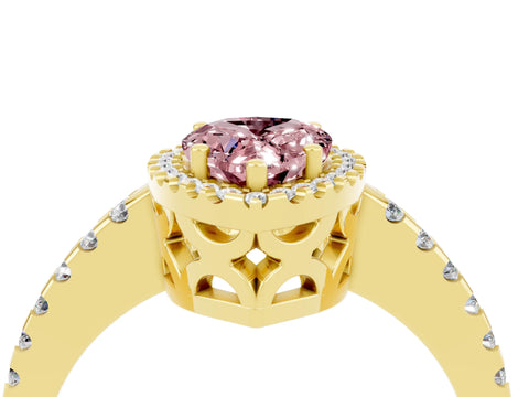 Yellow gold Pear Cut Morganite Halo Engagement Ring with Pavé Band and Prong Setting_16