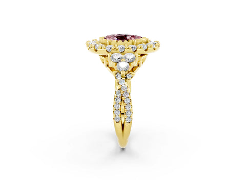 Yellow gold Pear Cut Morganite Halo Ring with Pavé Band and Four-Prong Setting_14