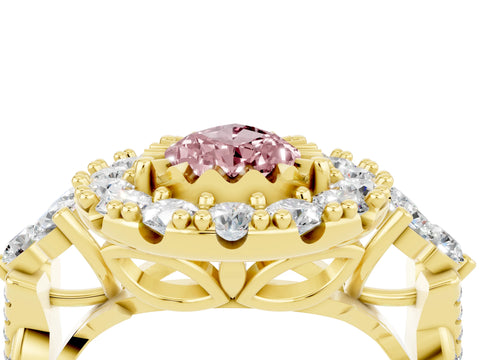 Yellow gold Pear Cut Morganite Halo Ring with Pavé Band and Four-Prong Setting_16